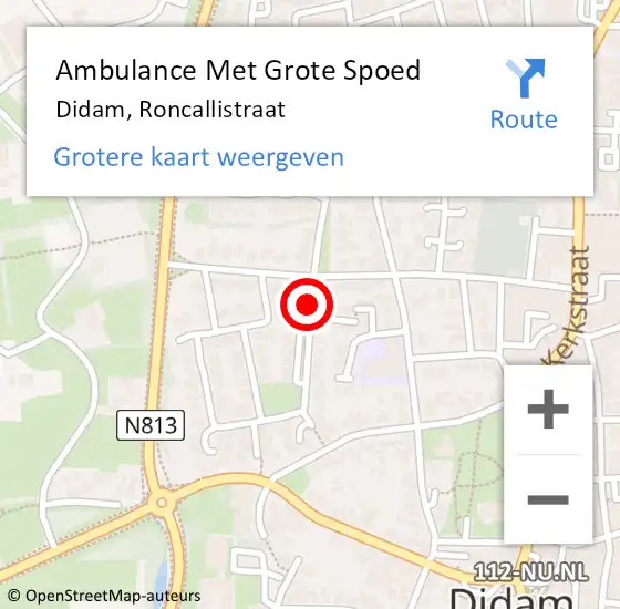 Locatie op kaart van de 112 melding: Ambulance Met Grote Spoed Naar Didam, Roncallistraat op 27 april 2020 08:50