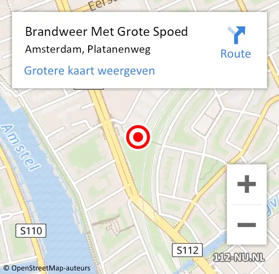 Locatie op kaart van de 112 melding: Brandweer Met Grote Spoed Naar Amsterdam, Platanenweg op 27 april 2020 22:14