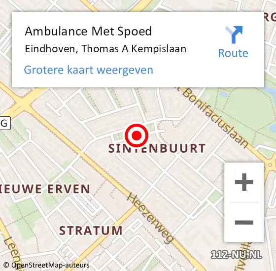 Locatie op kaart van de 112 melding: Ambulance Met Spoed Naar Eindhoven, Thomas A Kempislaan op 28 april 2020 10:16