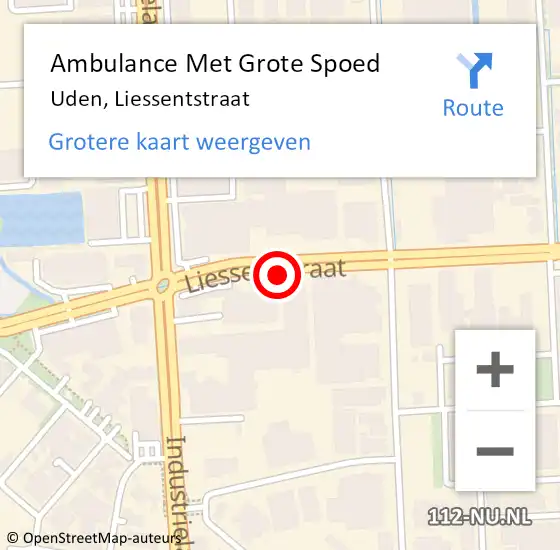Locatie op kaart van de 112 melding: Ambulance Met Grote Spoed Naar Uden, Liessentstraat op 29 april 2020 11:31