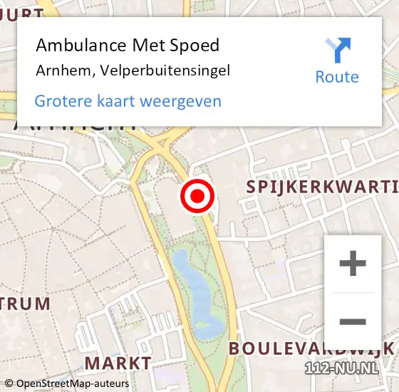Locatie op kaart van de 112 melding: Ambulance Met Spoed Naar Arnhem, Velperbuitensingel op 29 april 2020 15:20