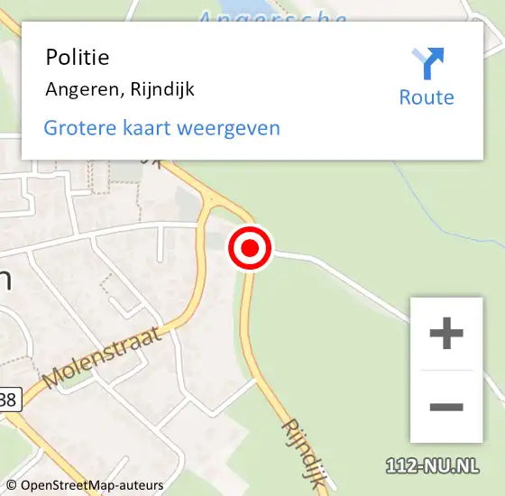 Locatie op kaart van de 112 melding: Politie Angeren, Rijndijk op 29 april 2020 21:19