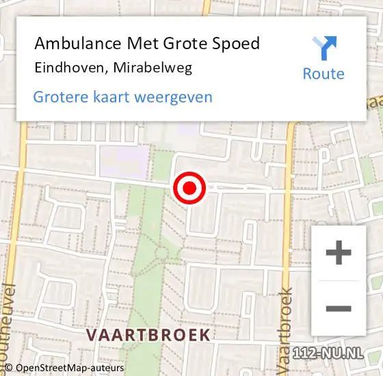 Locatie op kaart van de 112 melding: Ambulance Met Grote Spoed Naar Eindhoven, Mirabelweg op 30 april 2020 11:05