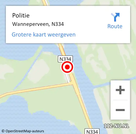 Locatie op kaart van de 112 melding: Politie Wanneperveen, N334 op 30 april 2020 13:39