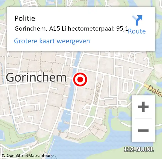 Locatie op kaart van de 112 melding: Politie Gorinchem, A27 Li hectometerpaal: 35,0 op 30 april 2020 15:40