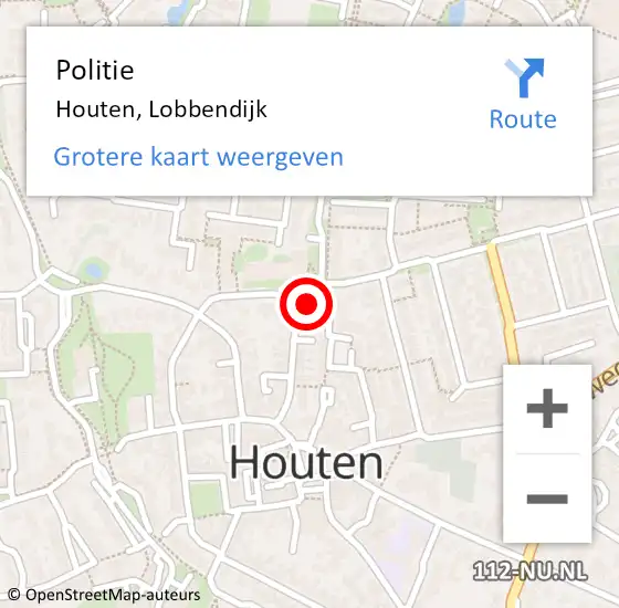 Locatie op kaart van de 112 melding: Politie Houten, Lobbendijk op 30 april 2020 18:18