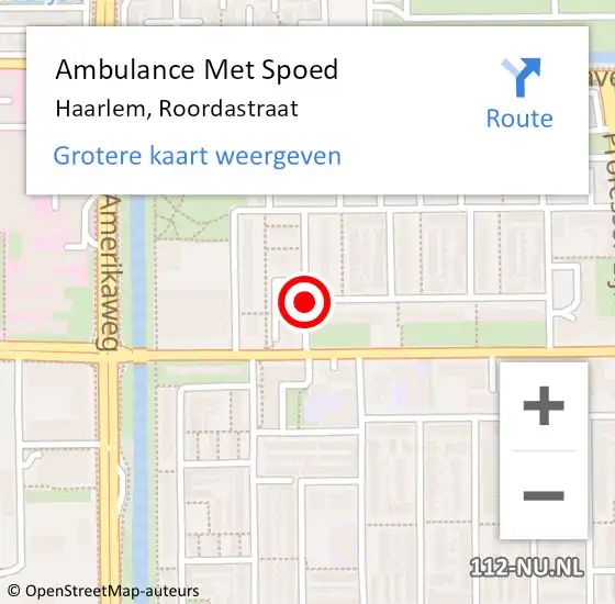Locatie op kaart van de 112 melding: Ambulance Met Spoed Naar Haarlem, Roordastraat op 1 mei 2020 23:00