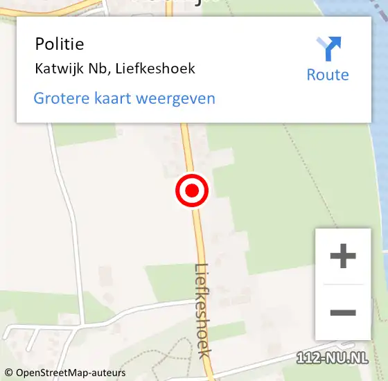 Locatie op kaart van de 112 melding: Politie Katwijk Nb, Liefkeshoek op 5 mei 2014 16:21