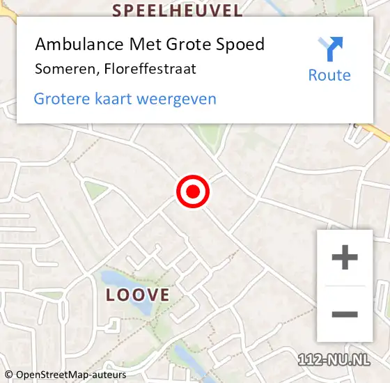 Locatie op kaart van de 112 melding: Ambulance Met Grote Spoed Naar Someren, Floreffestraat op 2 mei 2020 13:08