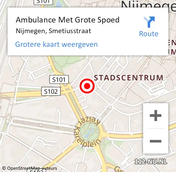 Locatie op kaart van de 112 melding: Ambulance Met Grote Spoed Naar Nijmegen, Smetiusstraat op 2 mei 2020 16:36