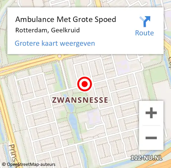 Locatie op kaart van de 112 melding: Ambulance Met Grote Spoed Naar Rotterdam, Geelkruid op 3 mei 2020 00:32