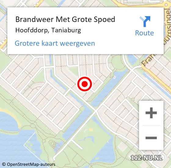 Locatie op kaart van de 112 melding: Brandweer Met Grote Spoed Naar Hoofddorp, Taniaburg op 3 mei 2020 06:23