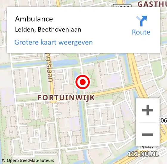 Locatie op kaart van de 112 melding: Ambulance Leiden, Beethovenlaan op 4 mei 2020 10:13