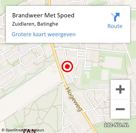 Locatie op kaart van de 112 melding: Brandweer Met Spoed Naar Zuidlaren, Batinghe op 4 mei 2020 16:02