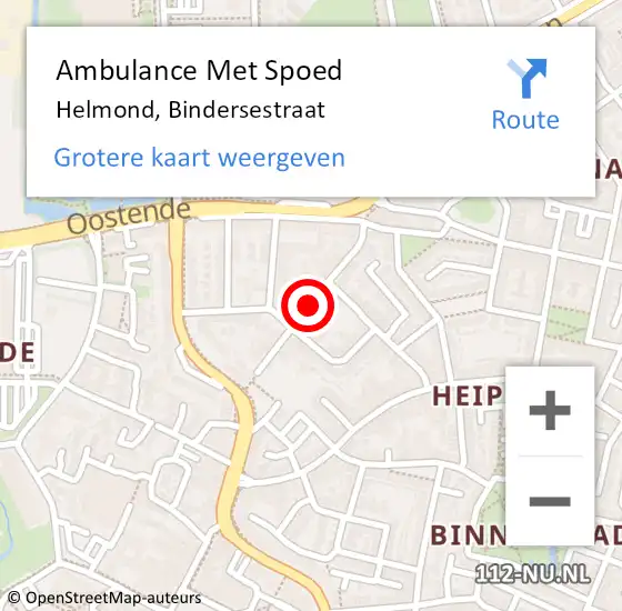 Locatie op kaart van de 112 melding: Ambulance Met Spoed Naar Helmond, Bindersestraat op 4 mei 2020 18:13