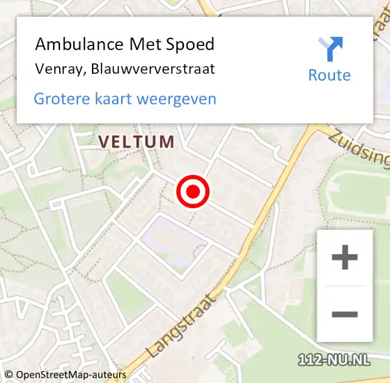 Locatie op kaart van de 112 melding: Ambulance Met Spoed Naar Venray, Blauwververstraat op 5 mei 2020 13:14