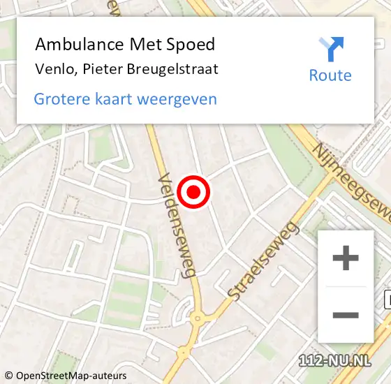 Locatie op kaart van de 112 melding: Ambulance Met Spoed Naar Venlo, Pieter Breugelstraat op 5 mei 2014 20:54
