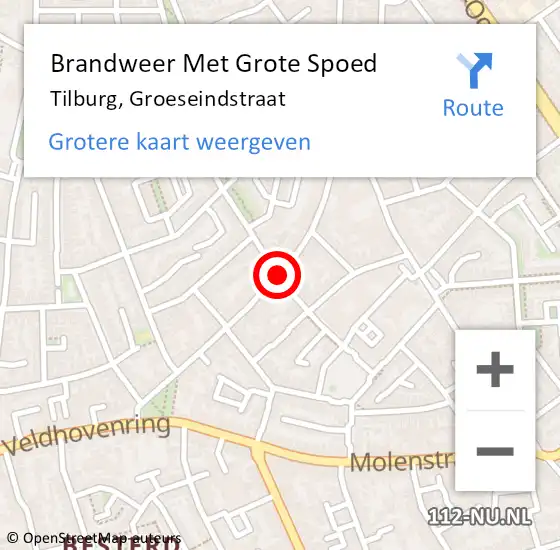 Locatie op kaart van de 112 melding: Brandweer Met Grote Spoed Naar Tilburg, Groeseindstraat op 6 mei 2020 08:03