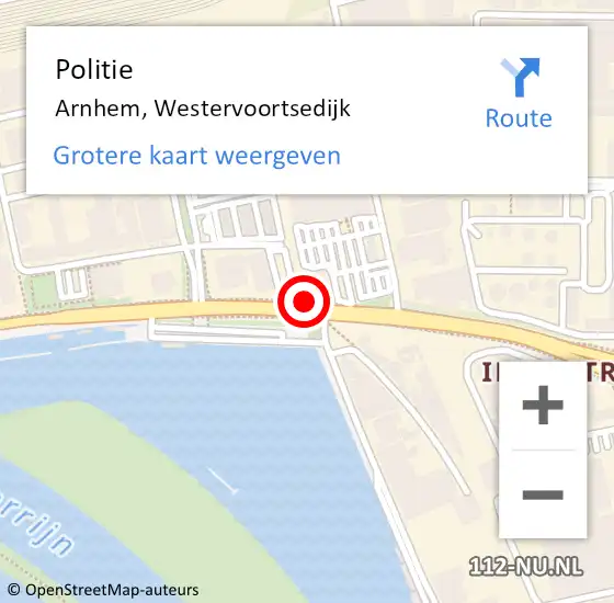 Locatie op kaart van de 112 melding: Politie Arnhem, Westervoortsedijk op 6 mei 2020 09:31