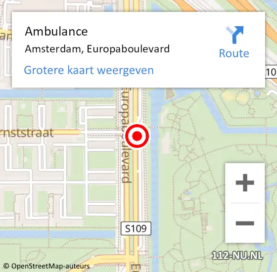 Locatie op kaart van de 112 melding: Ambulance Amsterdam, Europaboulevard op 6 mei 2020 12:49