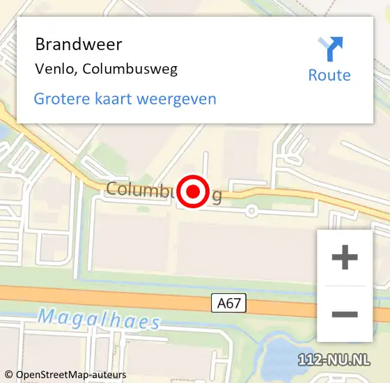 Locatie op kaart van de 112 melding: Brandweer Venlo, Columbusweg op 6 mei 2020 17:19