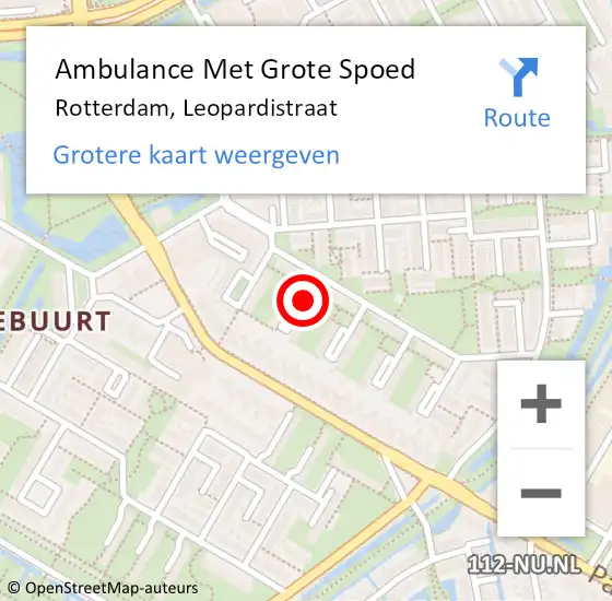 Locatie op kaart van de 112 melding: Ambulance Met Grote Spoed Naar Rotterdam, Leopardistraat op 7 mei 2020 09:54