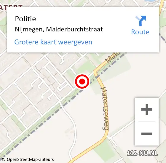 Locatie op kaart van de 112 melding: Politie Nijmegen, Malderburchtstraat op 7 mei 2020 10:35
