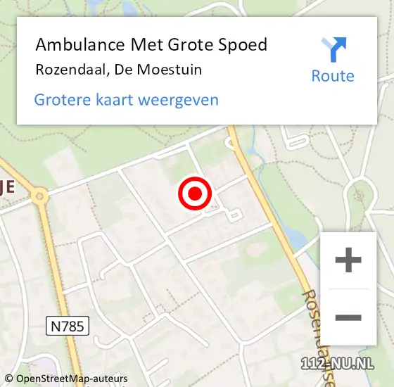 Locatie op kaart van de 112 melding: Ambulance Met Grote Spoed Naar Rozendaal, De Moestuin op 7 mei 2020 22:32