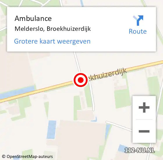 Locatie op kaart van de 112 melding: Ambulance Melderslo, Broekhuizerdijk op 8 mei 2020 10:47