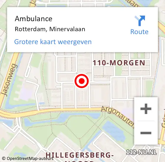 Locatie op kaart van de 112 melding: Ambulance Rotterdam, Minervalaan op 8 mei 2020 15:02