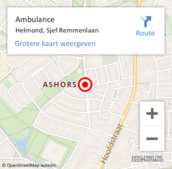 Locatie op kaart van de 112 melding: Ambulance Helmond, Sjef Remmenlaan op 8 mei 2020 15:56