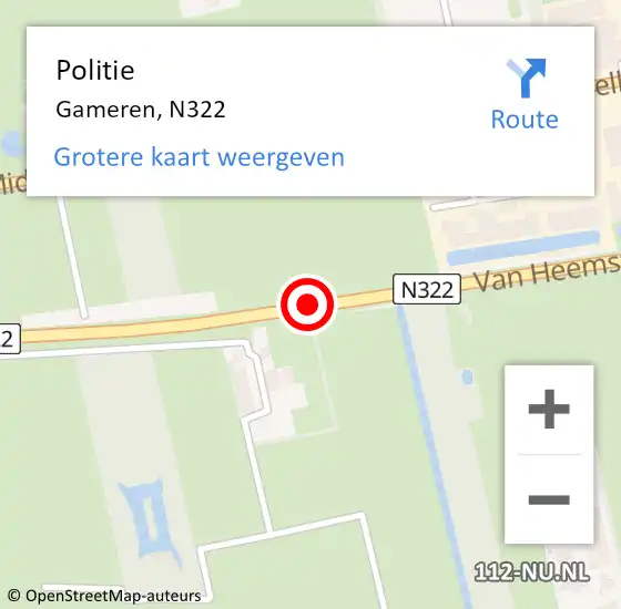 Locatie op kaart van de 112 melding: Politie Gameren, N322 op 8 mei 2020 18:26