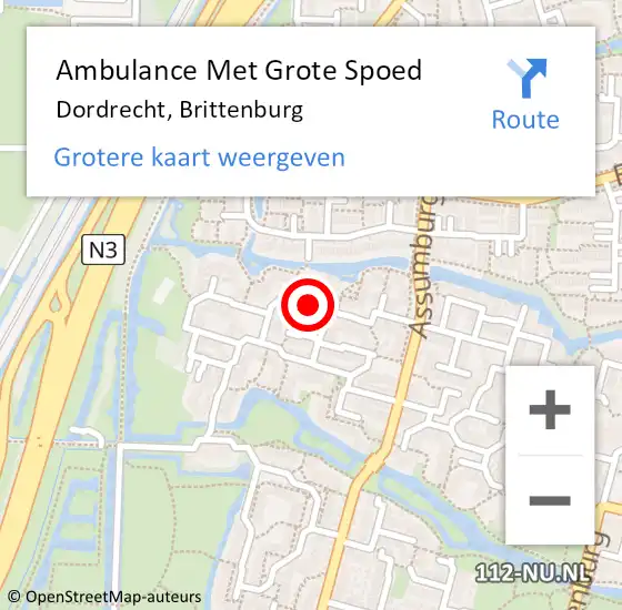 Locatie op kaart van de 112 melding: Ambulance Met Grote Spoed Naar Dordrecht, Brittenburg op 9 mei 2020 11:54