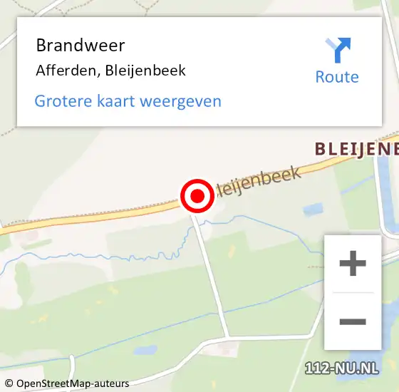 Locatie op kaart van de 112 melding: Brandweer Afferden, Bleijenbeek op 10 mei 2020 07:44