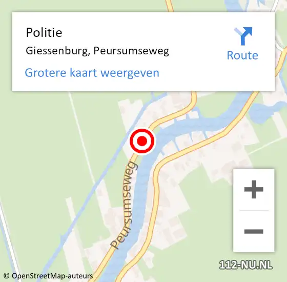 Locatie op kaart van de 112 melding: Politie Giessenburg, Peursumseweg op 10 mei 2020 14:30