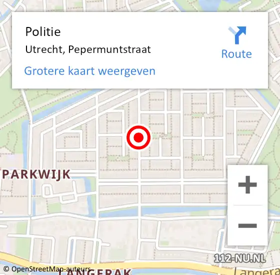 Locatie op kaart van de 112 melding: Politie Utrecht, Pepermuntstraat op 10 mei 2020 14:49