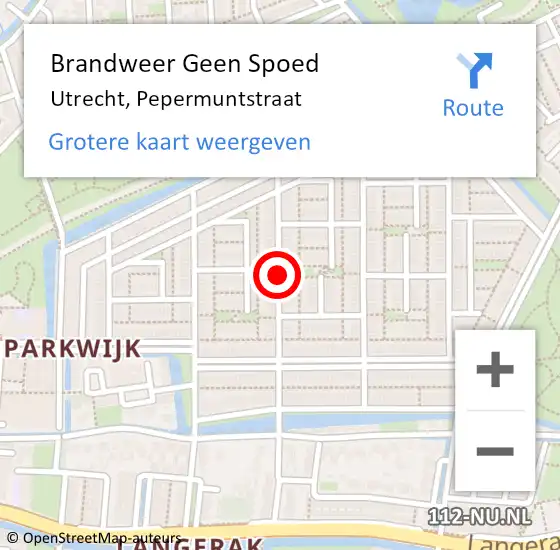 Locatie op kaart van de 112 melding: Brandweer Geen Spoed Naar Utrecht, Pepermuntstraat op 10 mei 2020 14:50