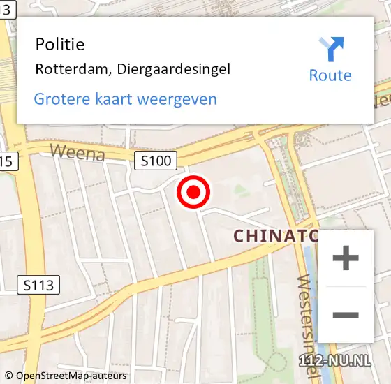 Locatie op kaart van de 112 melding: Politie Rotterdam, Diergaardesingel op 10 mei 2020 20:46
