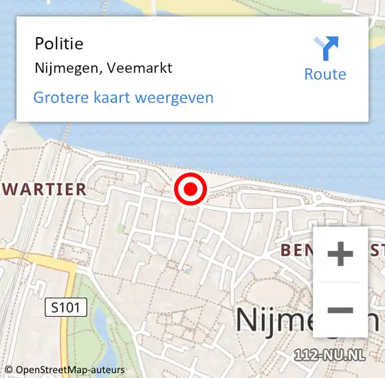 Locatie op kaart van de 112 melding: Politie Nijmegen, Veemarkt op 11 mei 2020 00:22