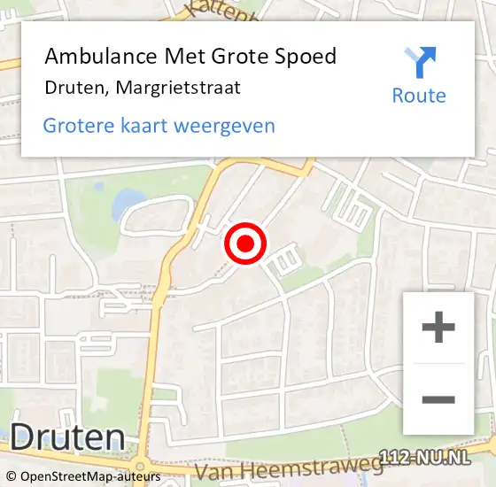 Locatie op kaart van de 112 melding: Ambulance Met Grote Spoed Naar Druten, Margrietstraat op 11 mei 2020 01:12