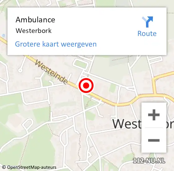 Locatie op kaart van de 112 melding: Ambulance Westerbork op 11 mei 2020 07:01