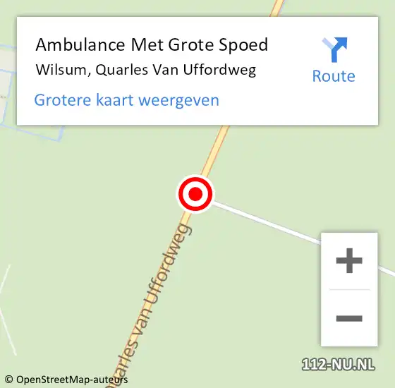 Locatie op kaart van de 112 melding: Ambulance Met Grote Spoed Naar Wilsum, Quarles Van Uffordweg op 11 mei 2020 07:33