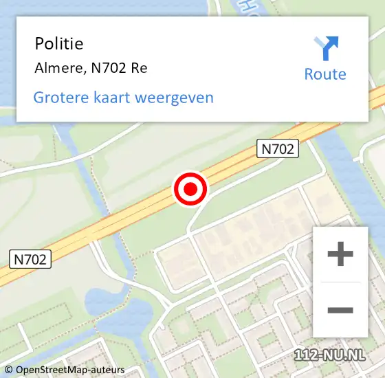 Locatie op kaart van de 112 melding: Politie Almere, N702 Re op 11 mei 2020 15:11