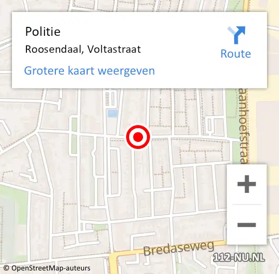 Locatie op kaart van de 112 melding: Politie Roosendaal, Voltastraat op 11 mei 2020 16:10