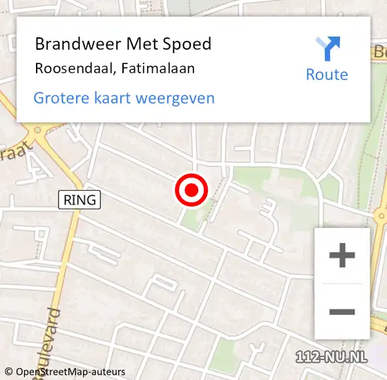 Locatie op kaart van de 112 melding: Brandweer Met Spoed Naar Roosendaal, Fatimalaan op 11 mei 2020 17:58