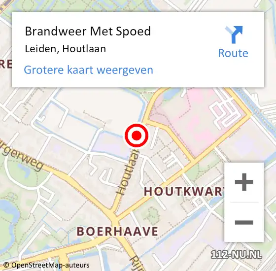 Locatie op kaart van de 112 melding: Brandweer Met Spoed Naar Leiden, Houtlaan op 11 mei 2020 18:46