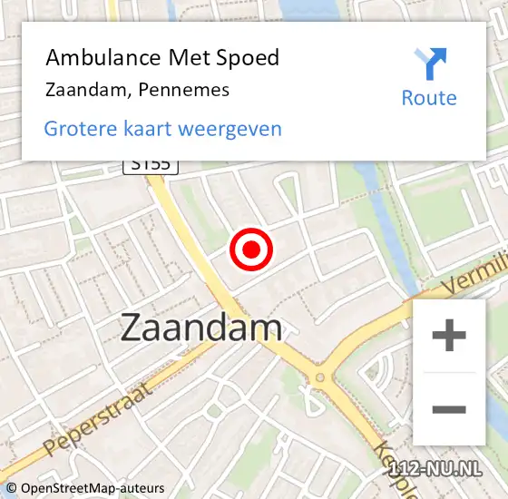 Locatie op kaart van de 112 melding: Ambulance Met Spoed Naar Zaandam, Pennemes op 11 mei 2020 19:25