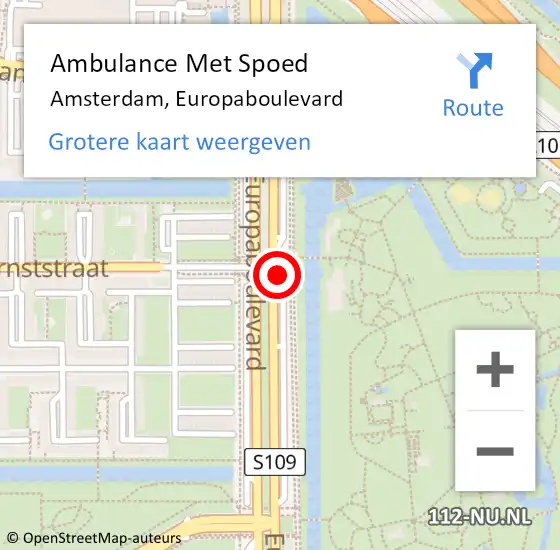 Locatie op kaart van de 112 melding: Ambulance Met Spoed Naar Amsterdam, Europaboulevard op 12 mei 2020 03:30
