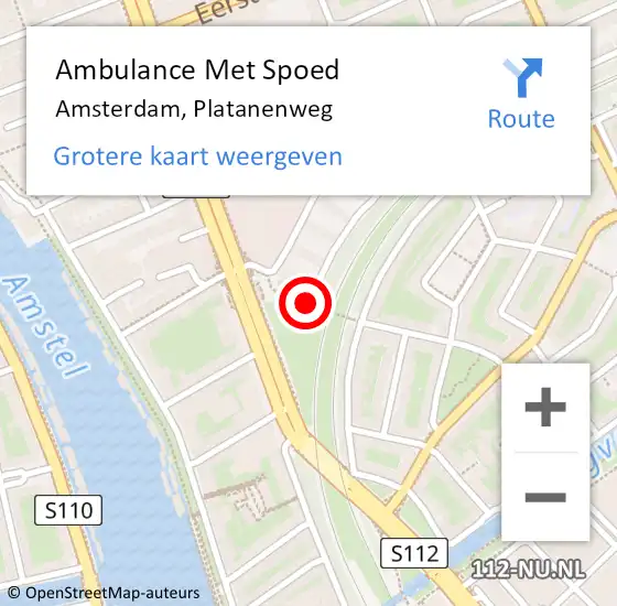 Locatie op kaart van de 112 melding: Ambulance Met Spoed Naar Amsterdam, Platanenweg op 12 mei 2020 16:48