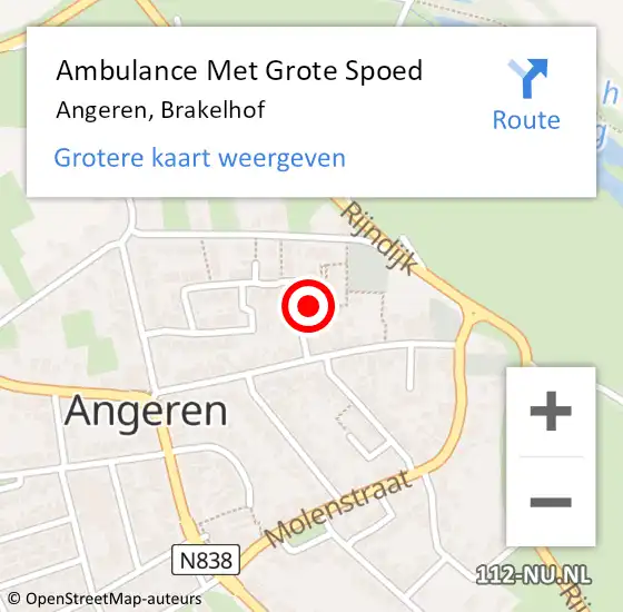 Locatie op kaart van de 112 melding: Ambulance Met Grote Spoed Naar Angeren, Brakelhof op 12 mei 2020 17:13